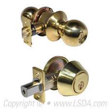 LSDA Combination 10 Ball Knob Plus Single Cylinder Deadbolt - KW1 - Bright Brass