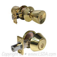 LSDA Combination 10 Standard Knob Plus Single Cylinder Deadbolt - KW1 - Bright Brass