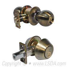 LSDA Combination 10 Ball Knob Plus Double Cylinder Deadbolt - KW1 - Antique Brass
