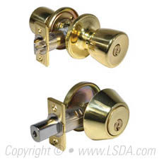 LSDA Combination 00 Tulip Knob Plus Single Cylinder Deadbolt - Bright Brass