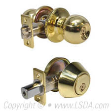 LSDA Combination 00 Ball Knob Plus Single Cylinder Deadbolt - Bright Brass