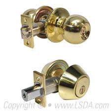 LSDA Combination 00 Ball Knob Plus Double Cylinder Deadbolt - Bright Brass