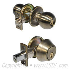 LSDA Combination 00 Ball Knob Plus Single Cylinder Deadbolt - Anitque Brass